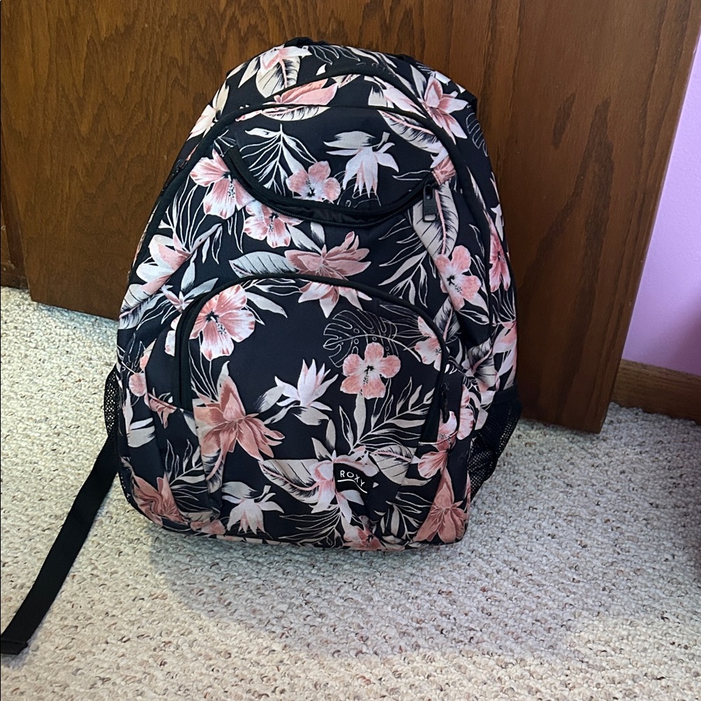 Roxy Black and Pink Floral Backpack